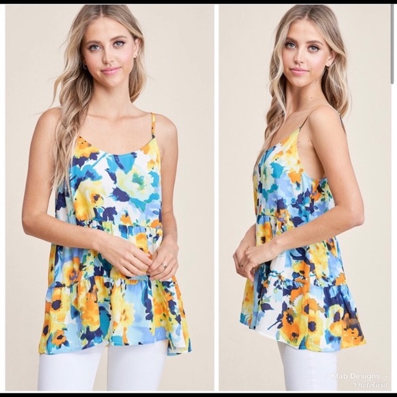 New!1 left L Floral tiered silhouette Comfy Ruffle bottom Top - Picture 3 of 8